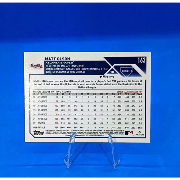 2023 Topps Chrome - Matt Olson #163 Sepia Refractor - Picture 4 of 4